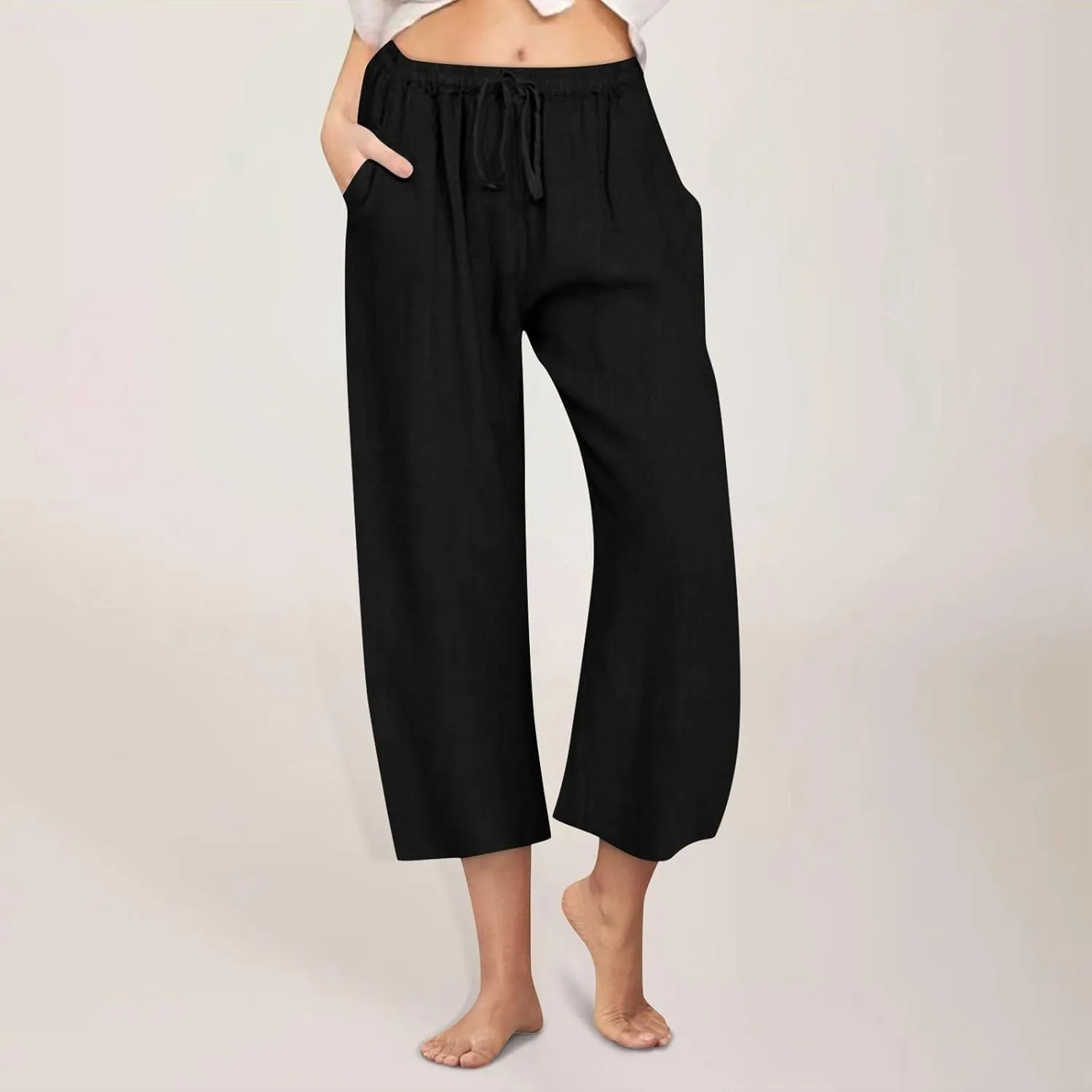 Linen Pants Women Summer Plus Size Capri Pants 2025 Trendy Wide Leg Pants Casual Beach Spring Cropped Linen Pants