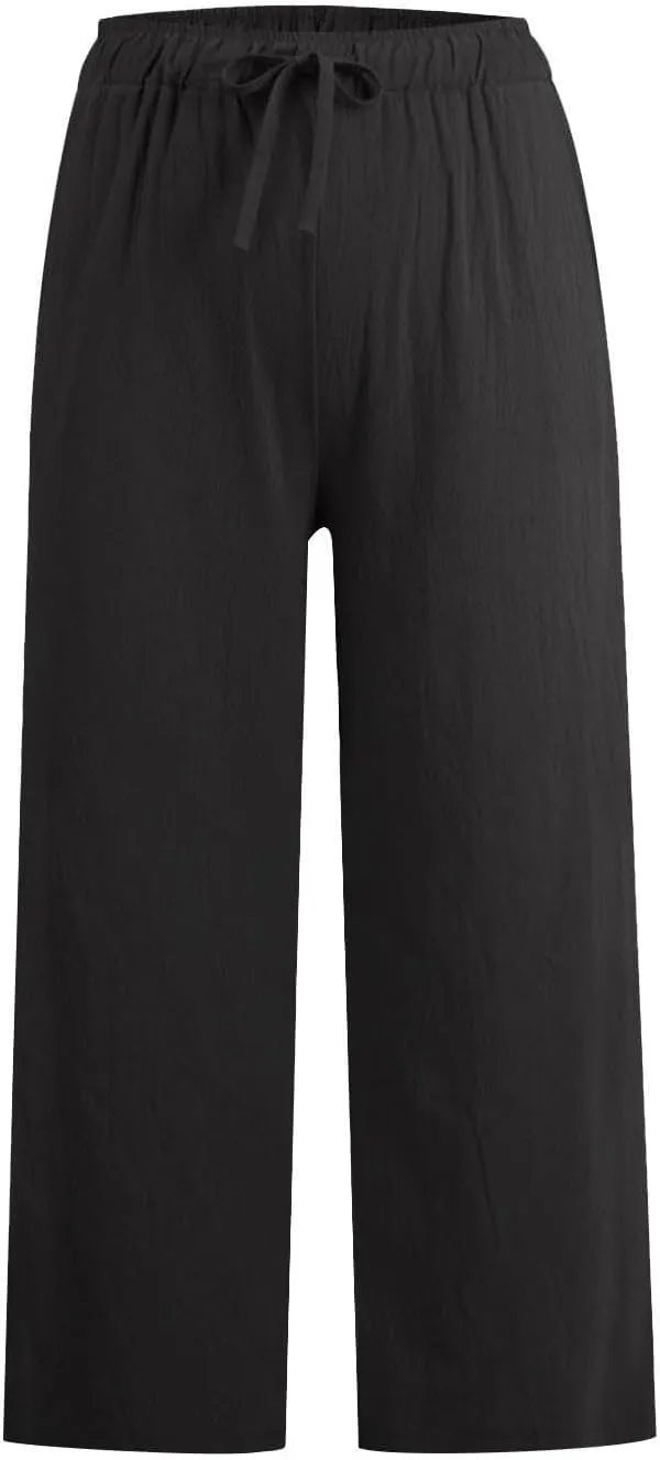 Linen Pants Women Summer Plus Size Capri Pants 2025 Trendy Wide Leg Pants Casual Beach Spring Cropped Linen Pants