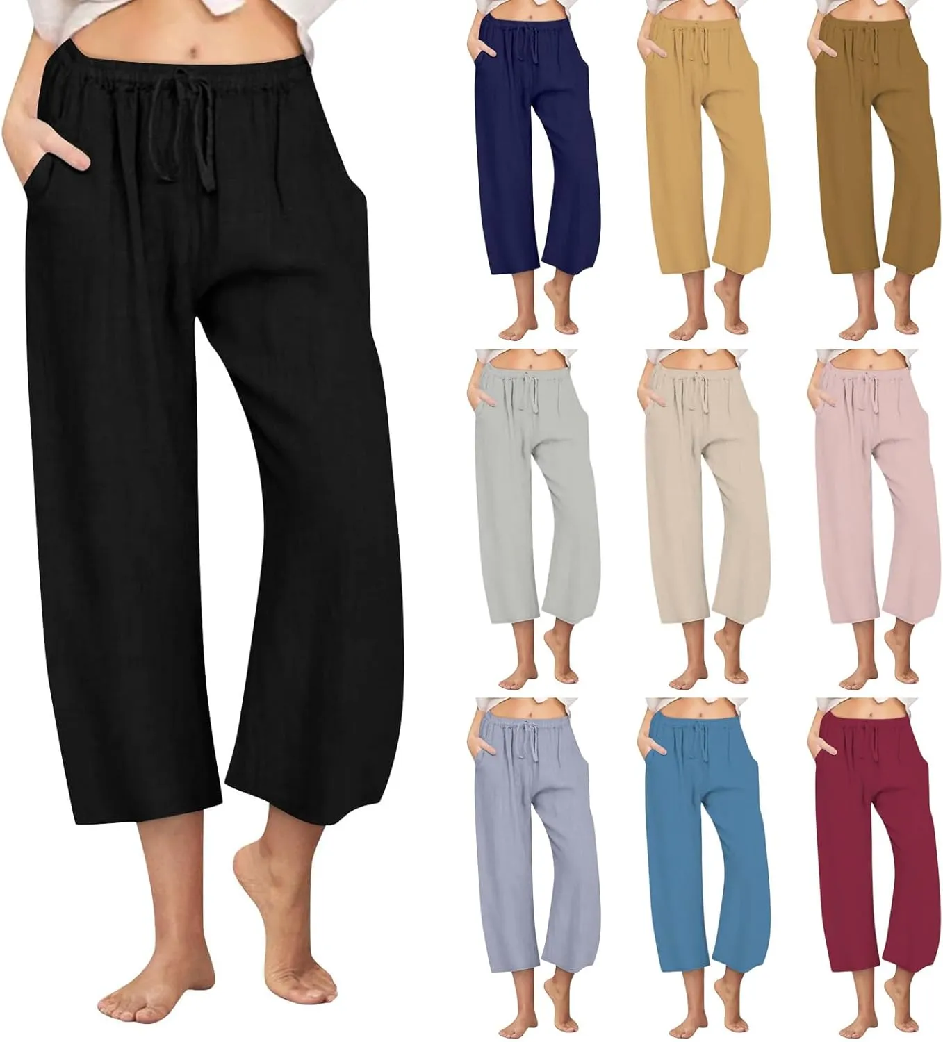 Linen Pants Women Summer Plus Size Capri Pants 2025 Trendy Wide Leg Pants Casual Beach Spring Cropped Linen Pants