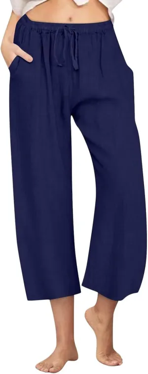 Linen Pants Women Summer Plus Size Capri Pants 2025 Trendy Wide Leg Pants Casual Beach Spring Cropped Linen Pants