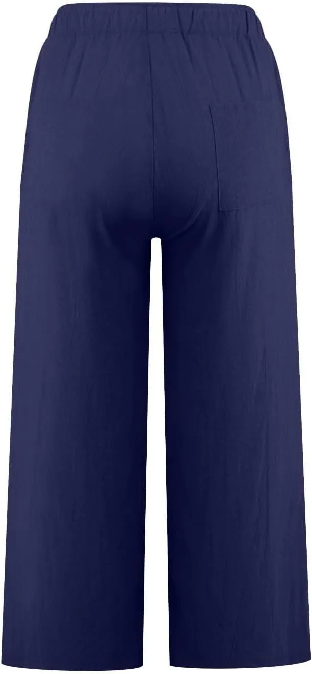Linen Pants Women Summer Plus Size Capri Pants 2025 Trendy Wide Leg Pants Casual Beach Spring Cropped Linen Pants