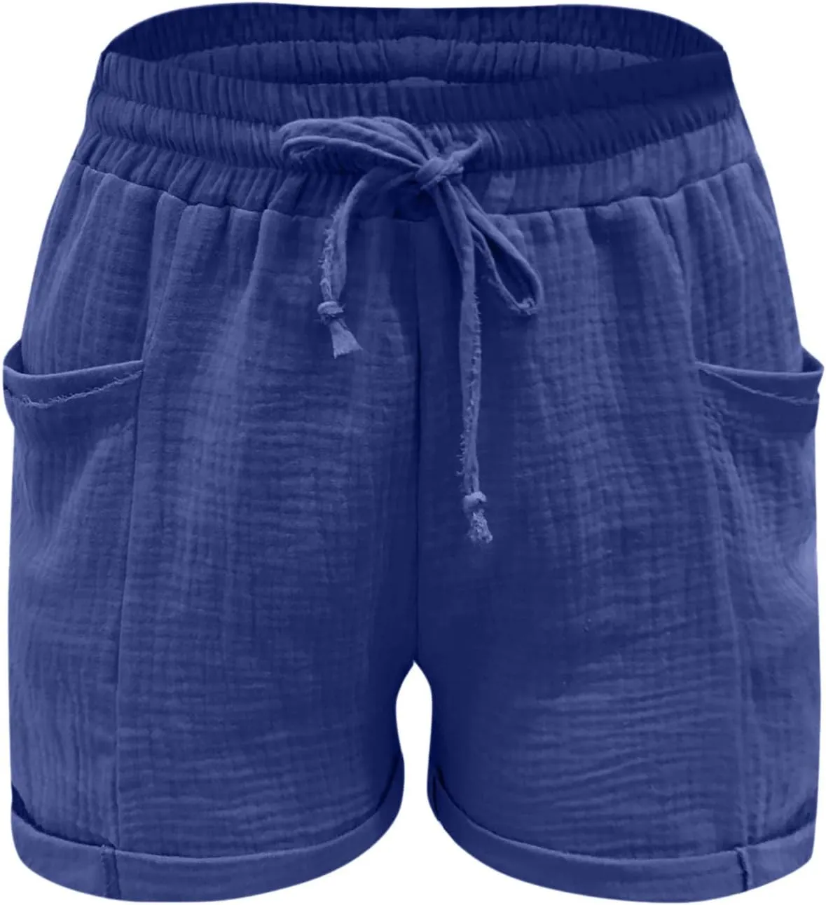 Linen Shorts for Women Elastic Waist Drawstring Shorts Summer Casual Lightweight Lounge Beach Shorts with Pockets