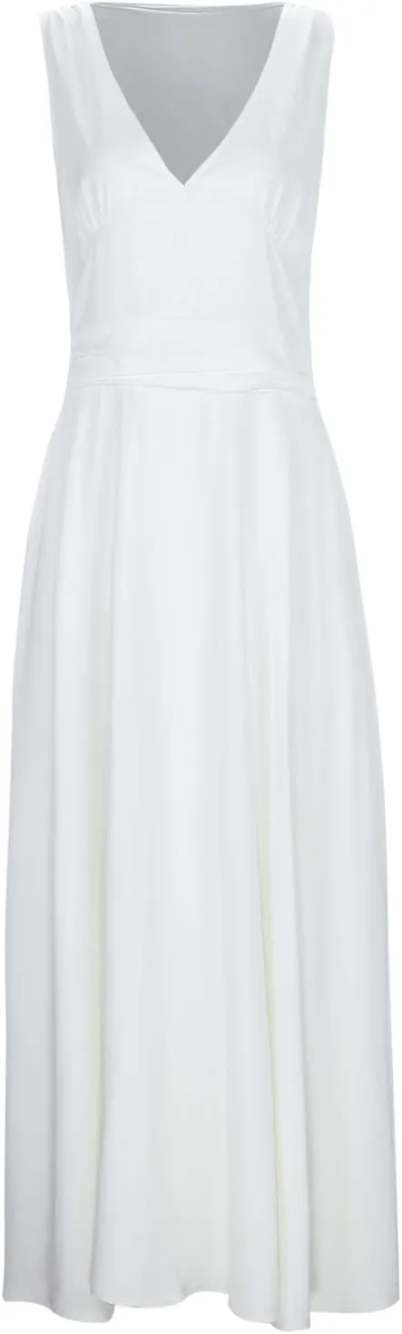 Long Dresses Women Trendy 2025 Sleeveless Maxi Summer Dress Beach Vacation V Neck Solid Color Long Sundress