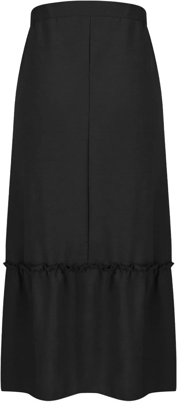 Long Ruffle Skirt for Women Fashion Flowy Boho Maxi Skirts Elastic High Wasit A-Line Pleated Tiered Beach Skirts