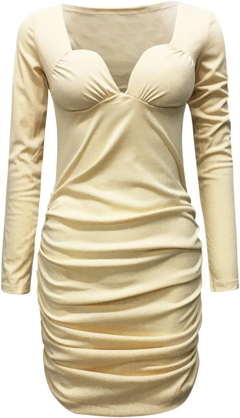 Long Sleeve Dress for Women Nightclub Wrap Sexy Deep V Neck Party Cocktail Swing Prom Evening Gowns Bodycon Mini Dress