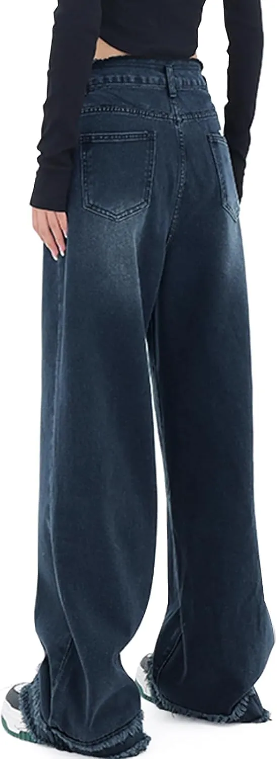 LONGYIDA Straight Wide Leg Jeans for Women Stretch High Waisted Baggy Jeans Casual Boyfriend Trendy Denim Pants 2025