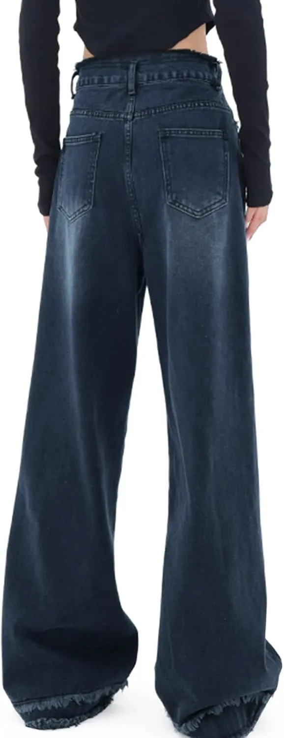 LONGYIDA Straight Wide Leg Jeans for Women Stretch High Waisted Baggy Jeans Casual Boyfriend Trendy Denim Pants 2025