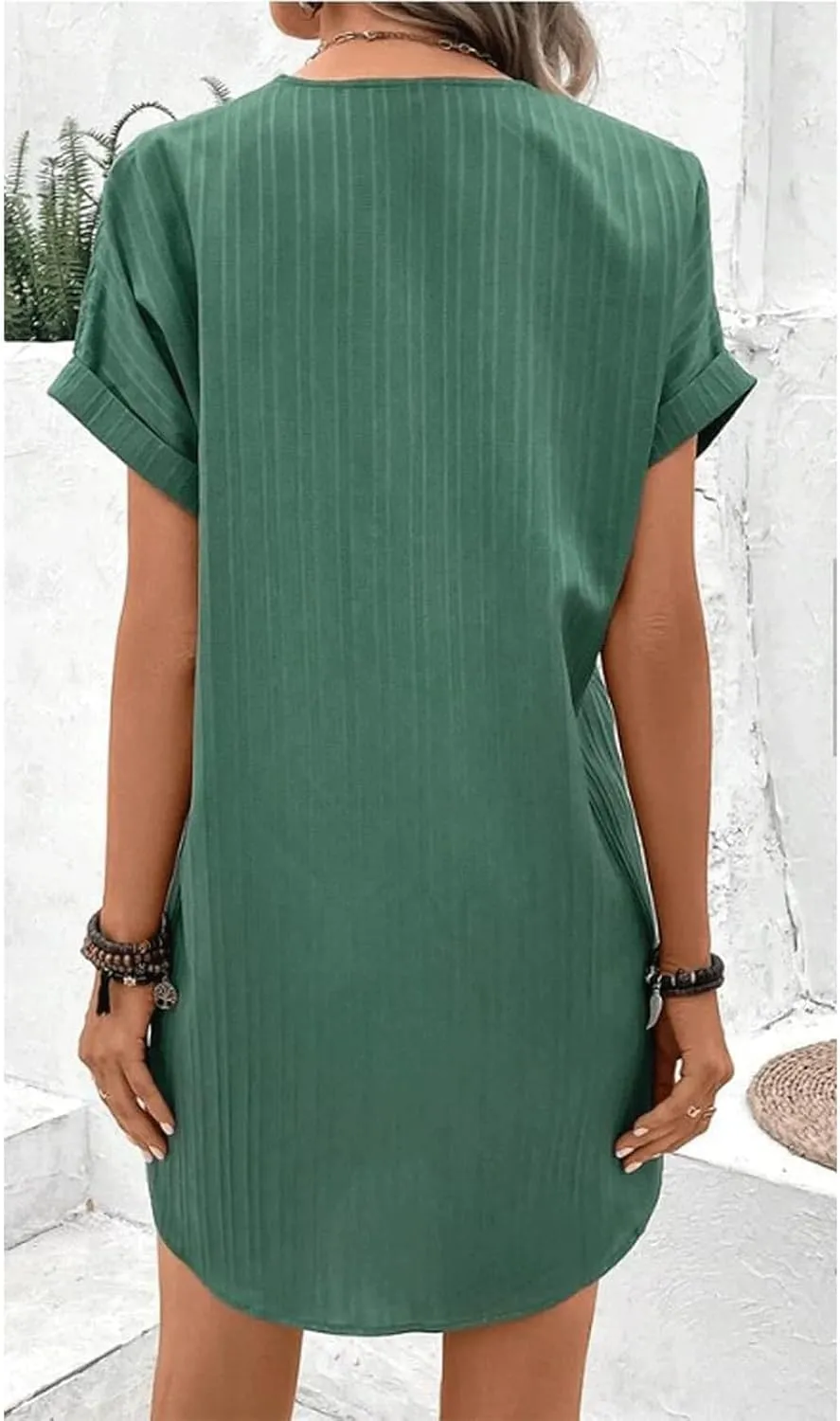 Loose Fit Dresses for Women V Neck Button Down Short Sleeve Tops Mini Dress Casual Soft Dresses Fashion Dressy Dress