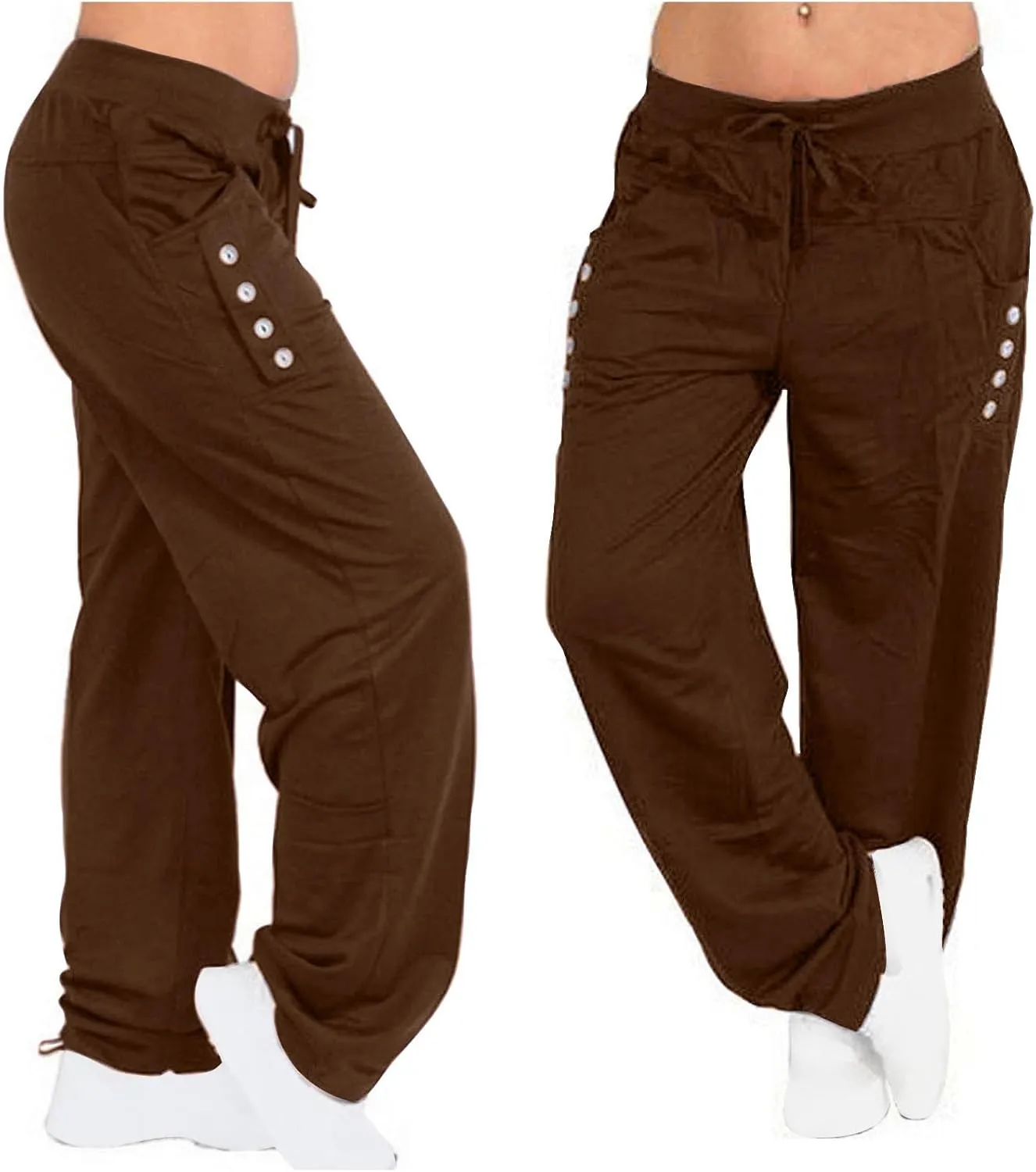 LRMQS Sweatpants Women Drawstring Elastic Waist Loose Fit Crop Straight Pants Running Workout Casual Trousers