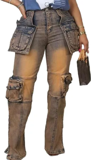 Lucuna Cargo Jeans for Women Y2K High Waist Baggy Jeans Multi-Pockets Straight Leg Cargo Pants