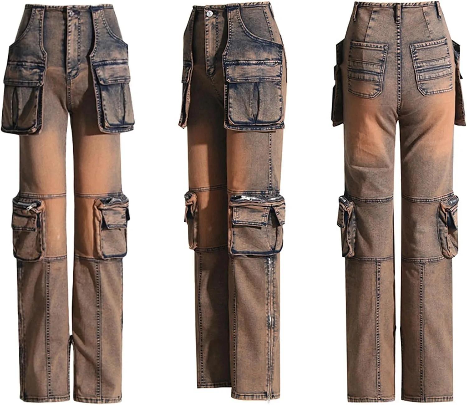 Lucuna Cargo Jeans for Women Y2K High Waist Baggy Jeans Multi-Pockets Straight Leg Cargo Pants