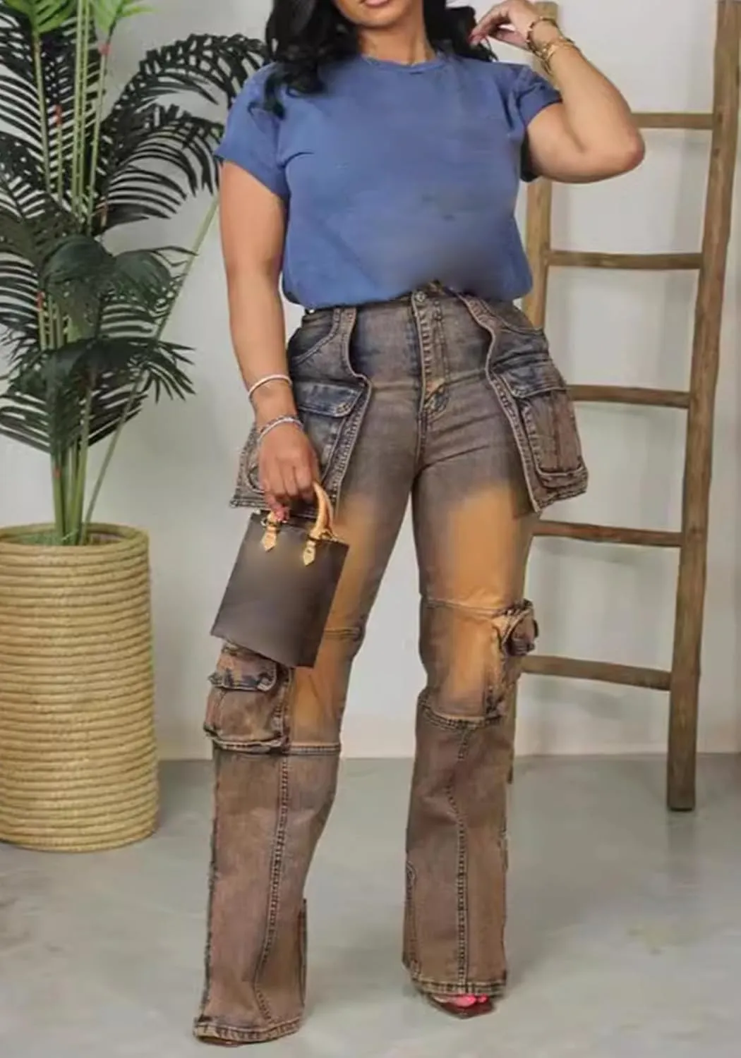 Lucuna Cargo Jeans for Women Y2K High Waist Baggy Jeans Multi-Pockets Straight Leg Cargo Pants