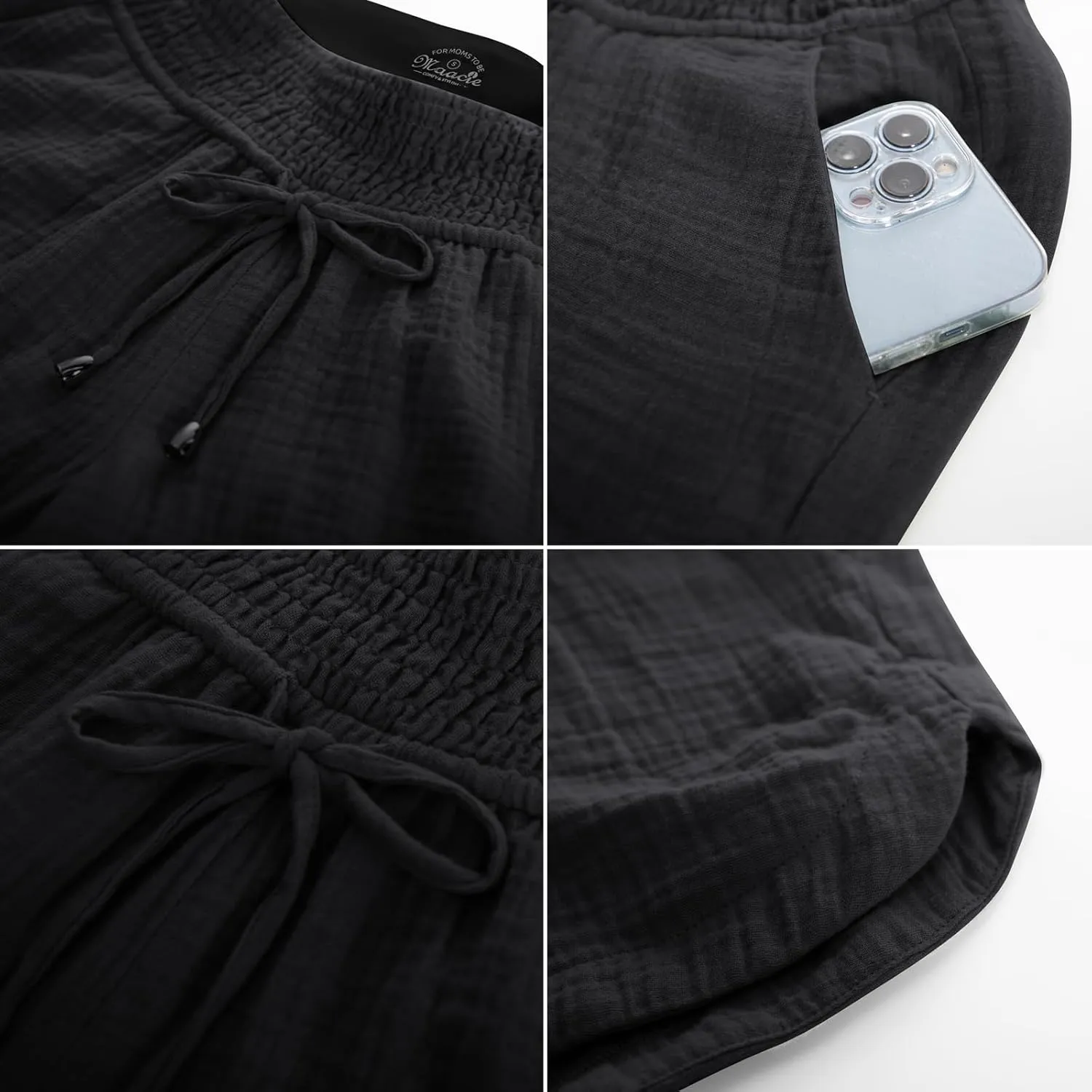 Maacie Maternity Shorts Underbelly Drawstring Elastic Waist Cotton Shorts with Pockets Summer Cute Beach Casual Shorts