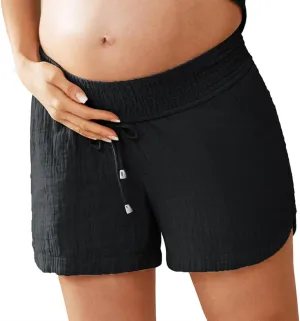 Maacie Maternity Shorts Underbelly Drawstring Elastic Waist Cotton Shorts with Pockets Summer Cute Beach Casual Shorts