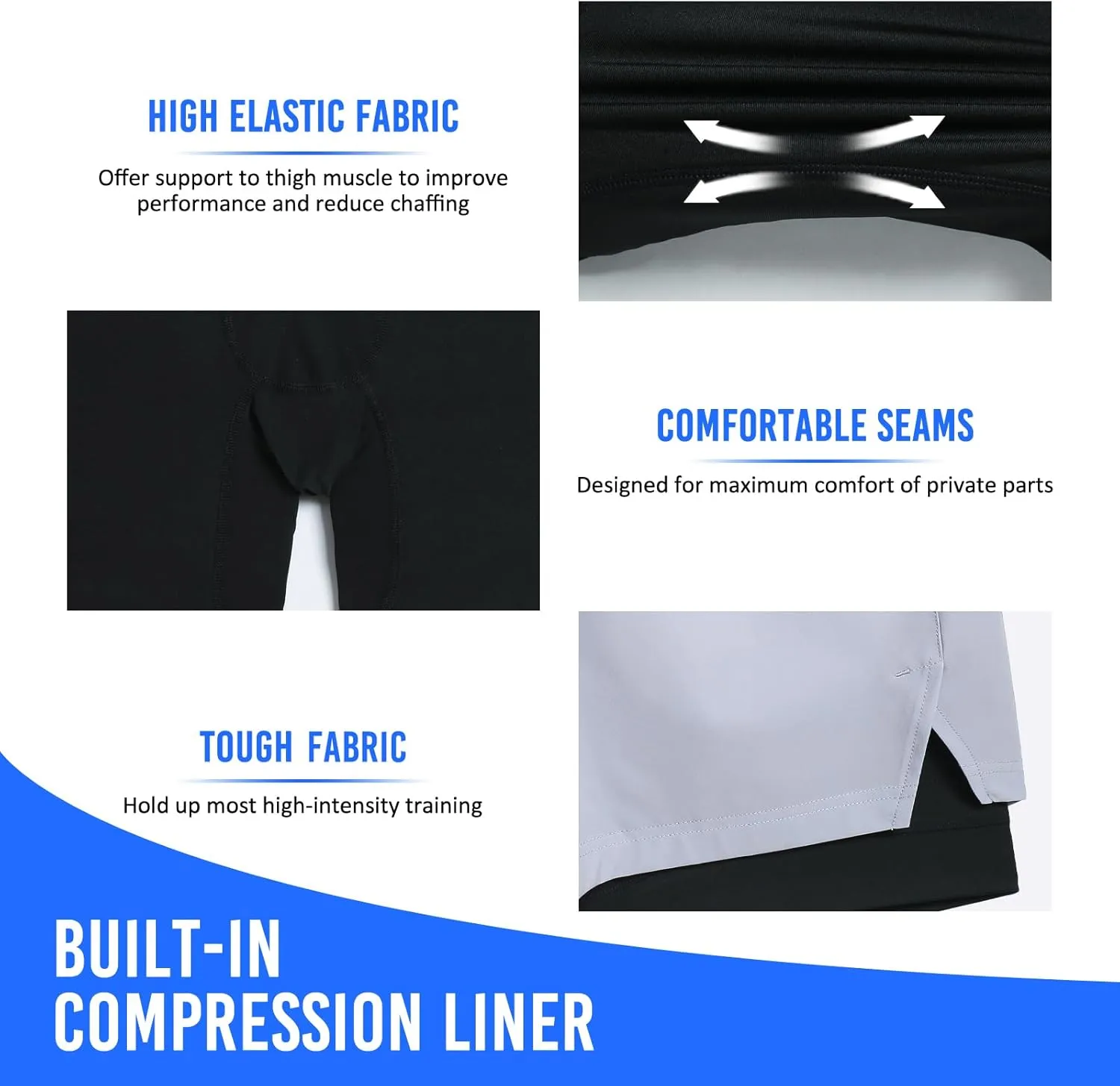 maamgic Mens Workout Shorts 2 in 1 Stretch 5" Gym Shorts Running Shorts with Compression Liner Zip Pocket