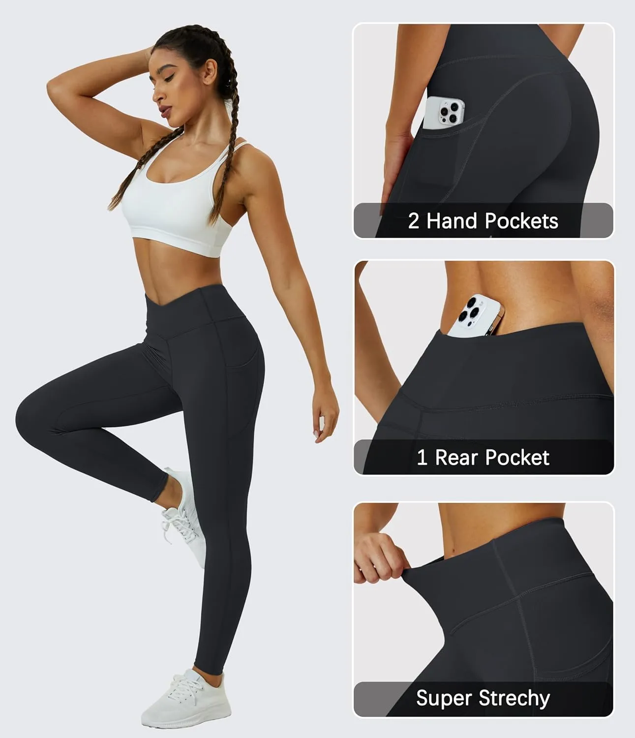 MAGCOMSEN Women's Yoga Leggings V Waist Gym Workout Athletic Leggings with Pockets Stretch Soft Leggings Spring Autumn