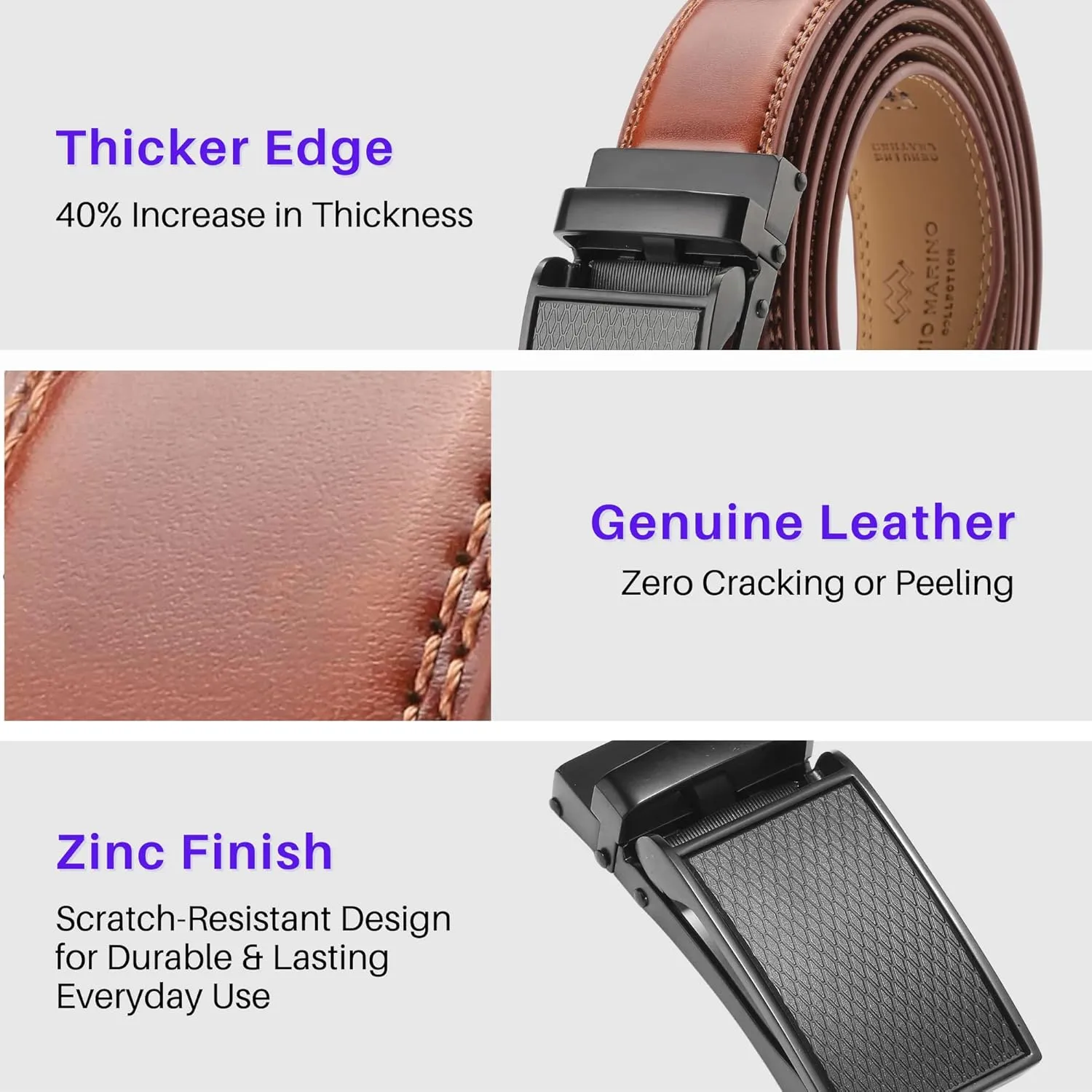 Marino Avenue Ratchet Belt for Men. Adjustable Leather Dress Belt with 38 Easy to Click Into Place Ratchet Closures.