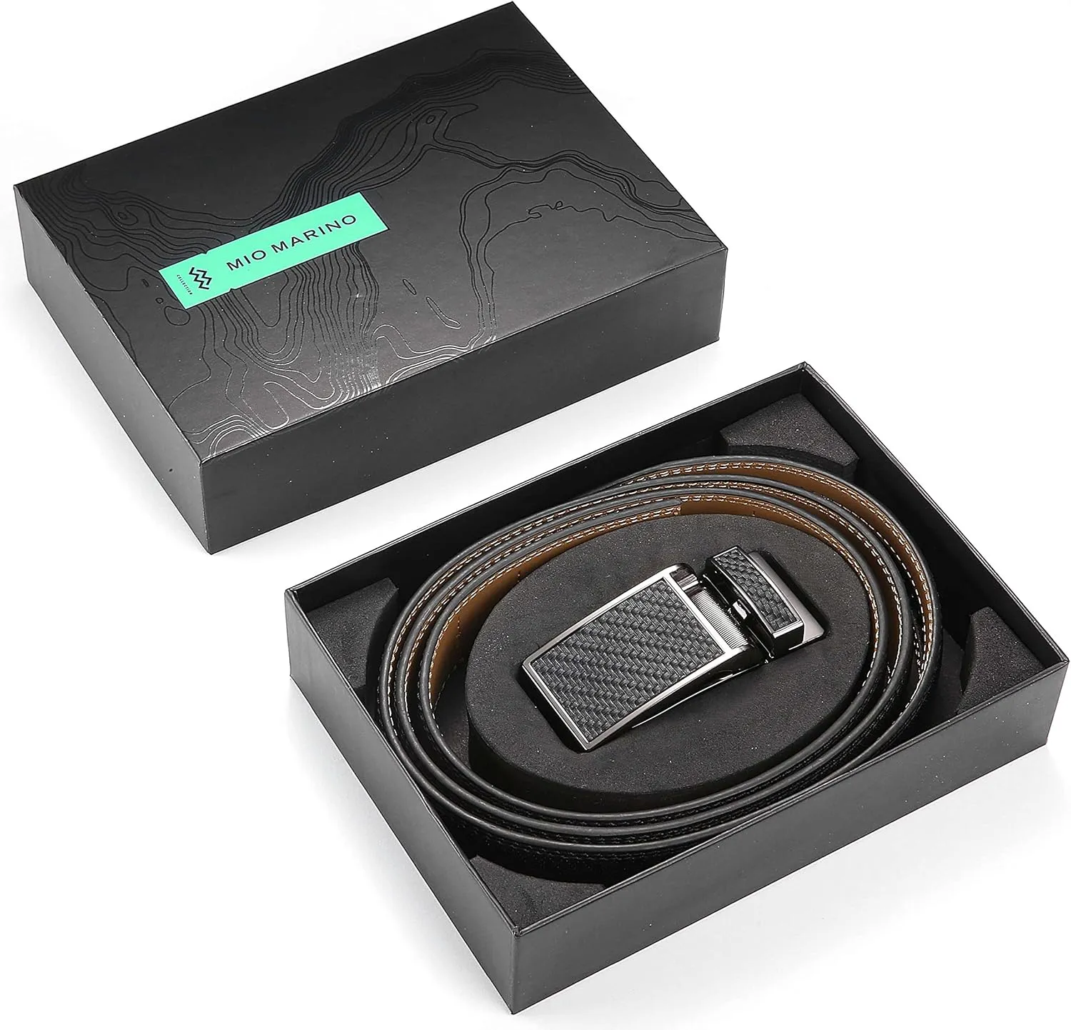 Marino Avenue Ratchet Belt for Men. Adjustable Leather Dress Belt with 38 Easy to Click Into Place Ratchet Closures.