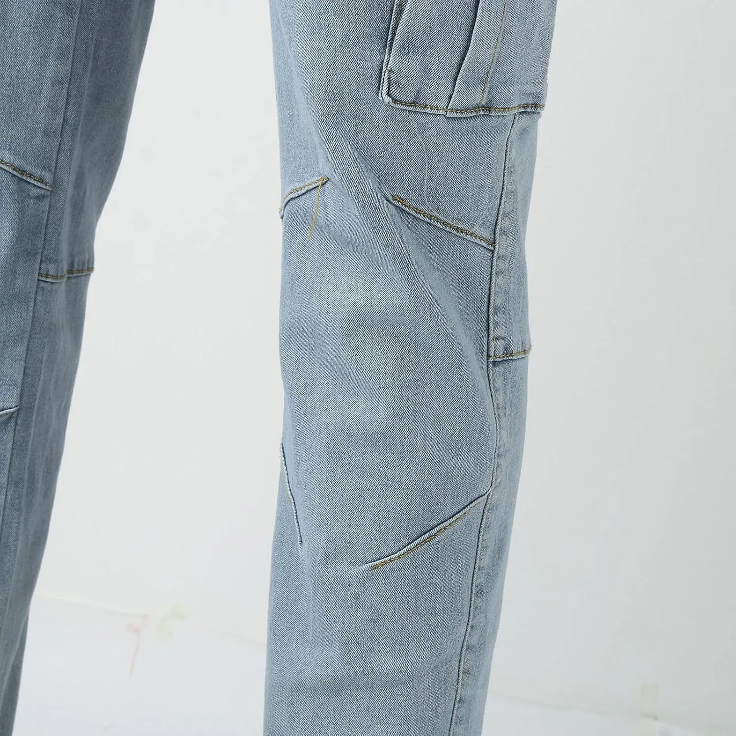 Men Slim Zipper Denim Jeans Pants Pure Colour Jean with Zipper Pockets Jean Trouser Solid Fashion Straight Leg Jeans