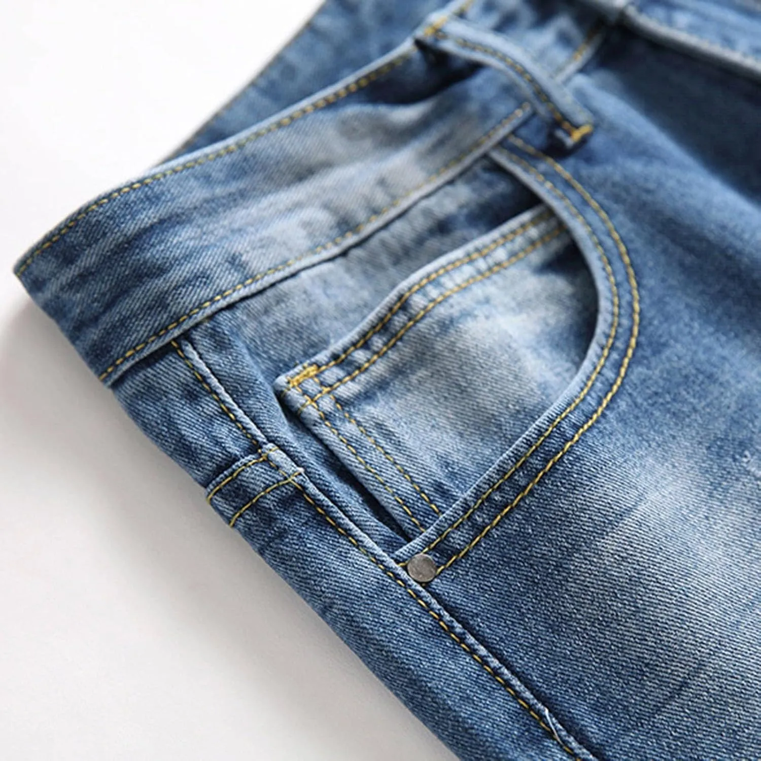 Men Slim Zipper Denim Jeans Pants Pure Colour Jean with Zipper Pockets Jean Trouser Solid Fashion Straight Leg Jeans