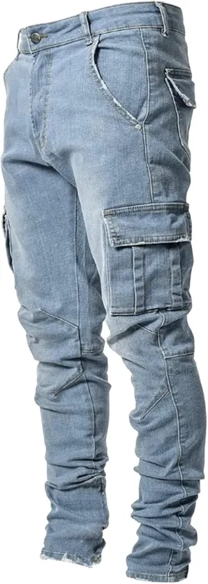 Men Slim Zipper Denim Jeans Pants Pure Colour Jean with Zipper Pockets Jean Trouser Solid Fashion Straight Leg Jeans