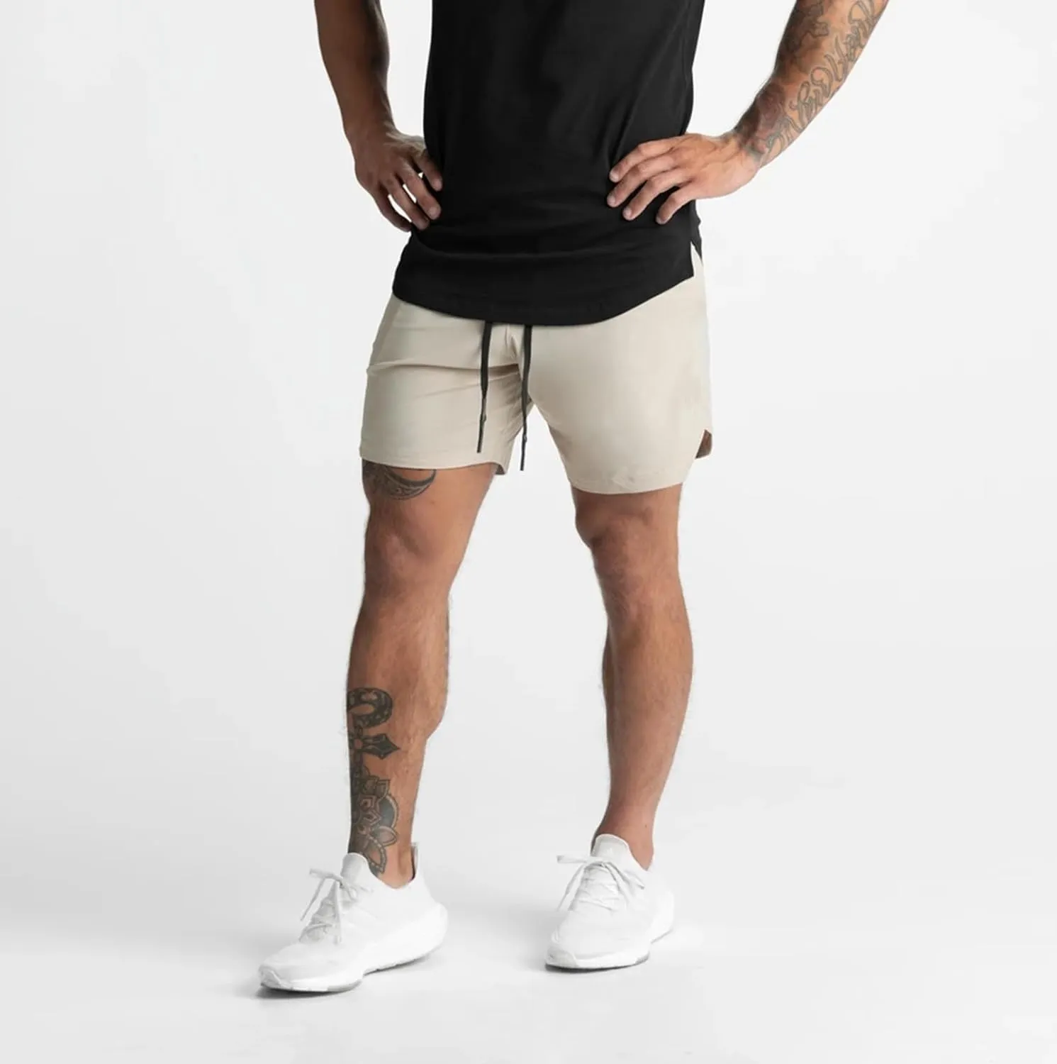 Mens Athletic Running Shorts Jogging Stretch Quick Dry Shorts Elastic High Waist Shorts Phone Pockets
