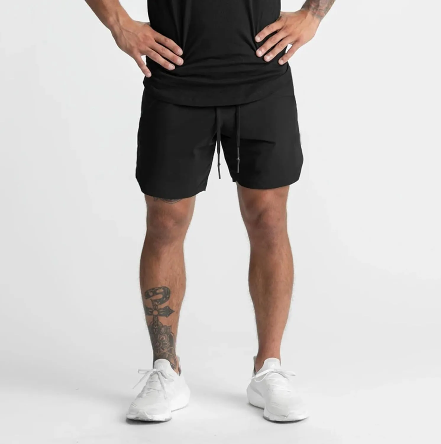 Mens Athletic Running Shorts Jogging Stretch Quick Dry Shorts Elastic High Waist Shorts Phone Pockets