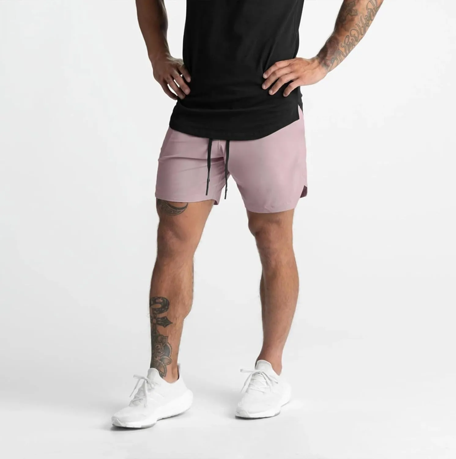 Mens Athletic Running Shorts Jogging Stretch Quick Dry Shorts Elastic High Waist Shorts Phone Pockets