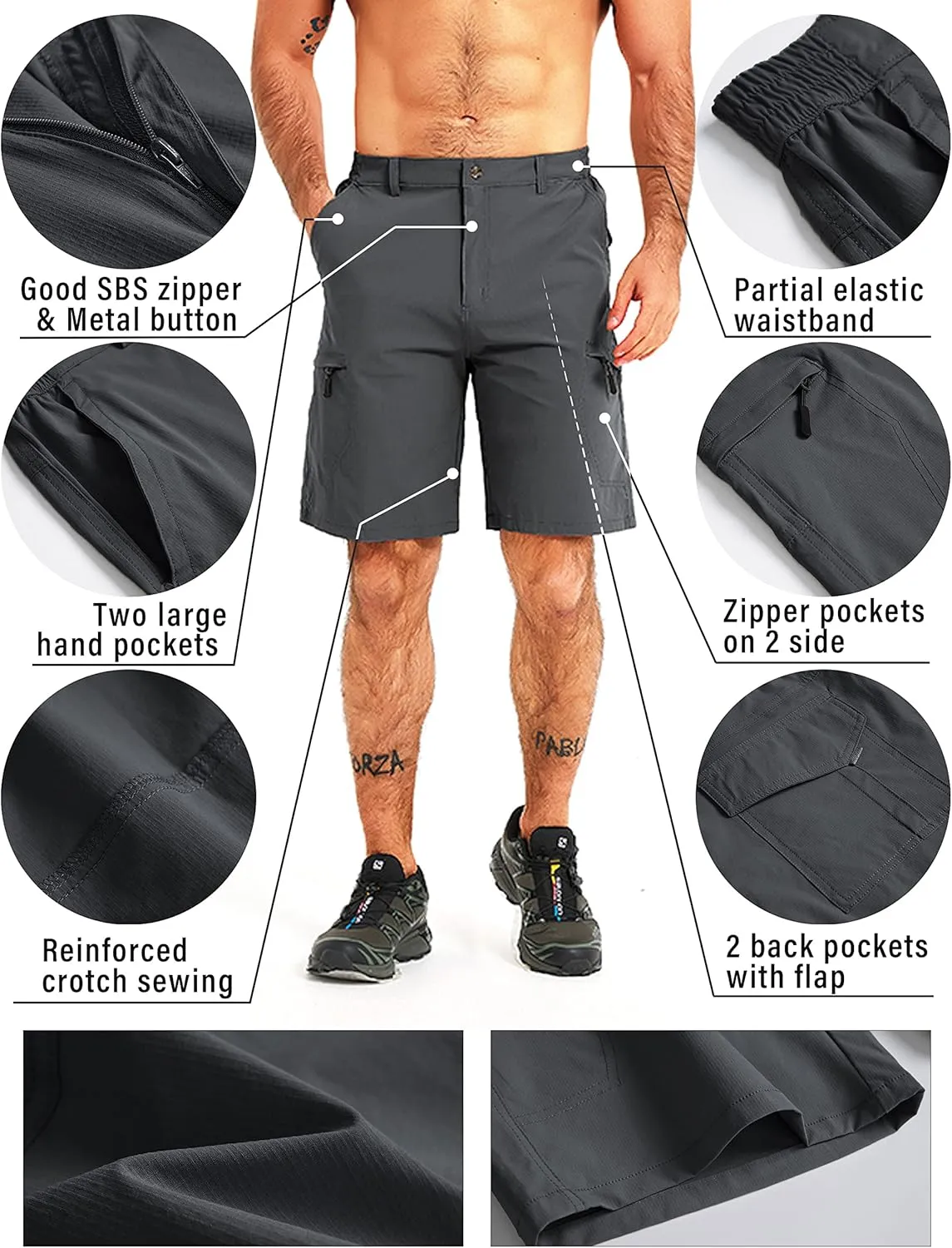 Mens Cargo Hiking Shorts Athletic Lightweight Shorts Running Quick Dry Casual Golf Fishing Shorts Outdoor Workout