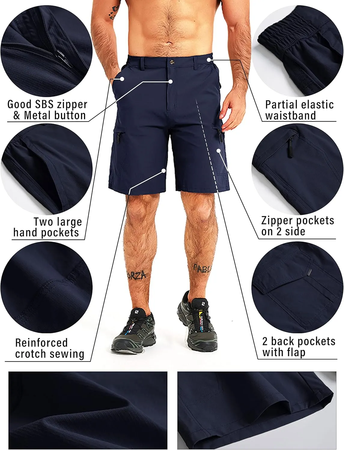 Mens Cargo Hiking Shorts Athletic Lightweight Shorts Running Quick Dry Casual Golf Fishing Shorts Outdoor Workout