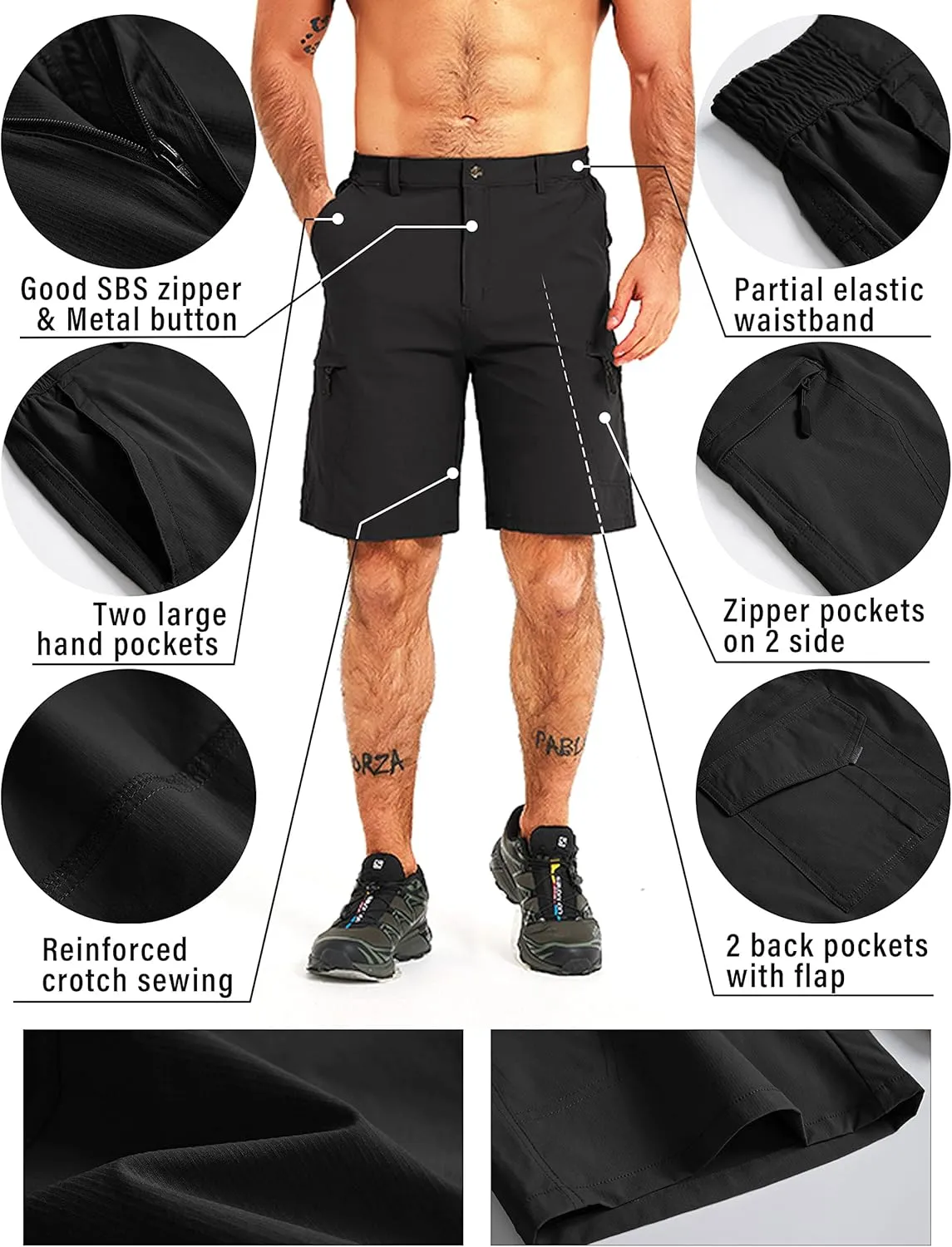 Mens Cargo Hiking Shorts Athletic Lightweight Shorts Running Quick Dry Casual Golf Fishing Shorts Outdoor Workout