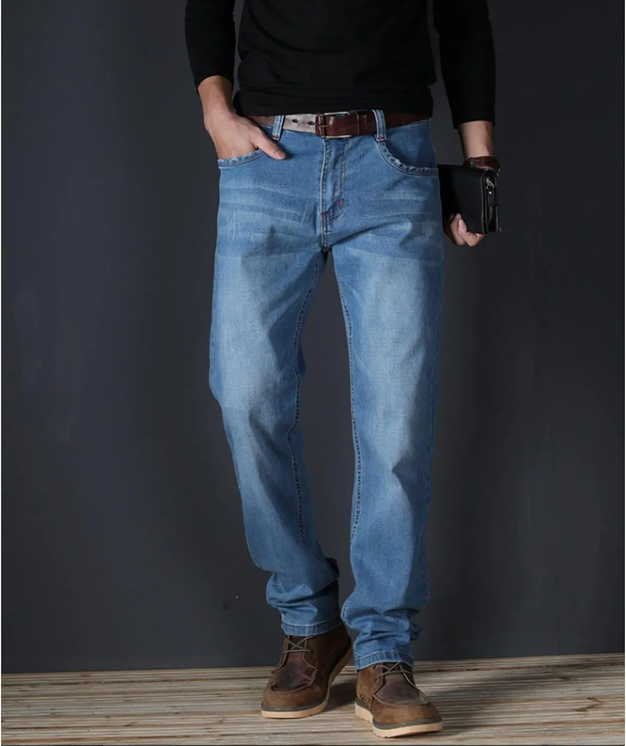 Men's Classic Relaxed Fit Jean Lightweight Straight Leg Washed Denim Jeans Retro Distressed Loose Fit Jean Pants
