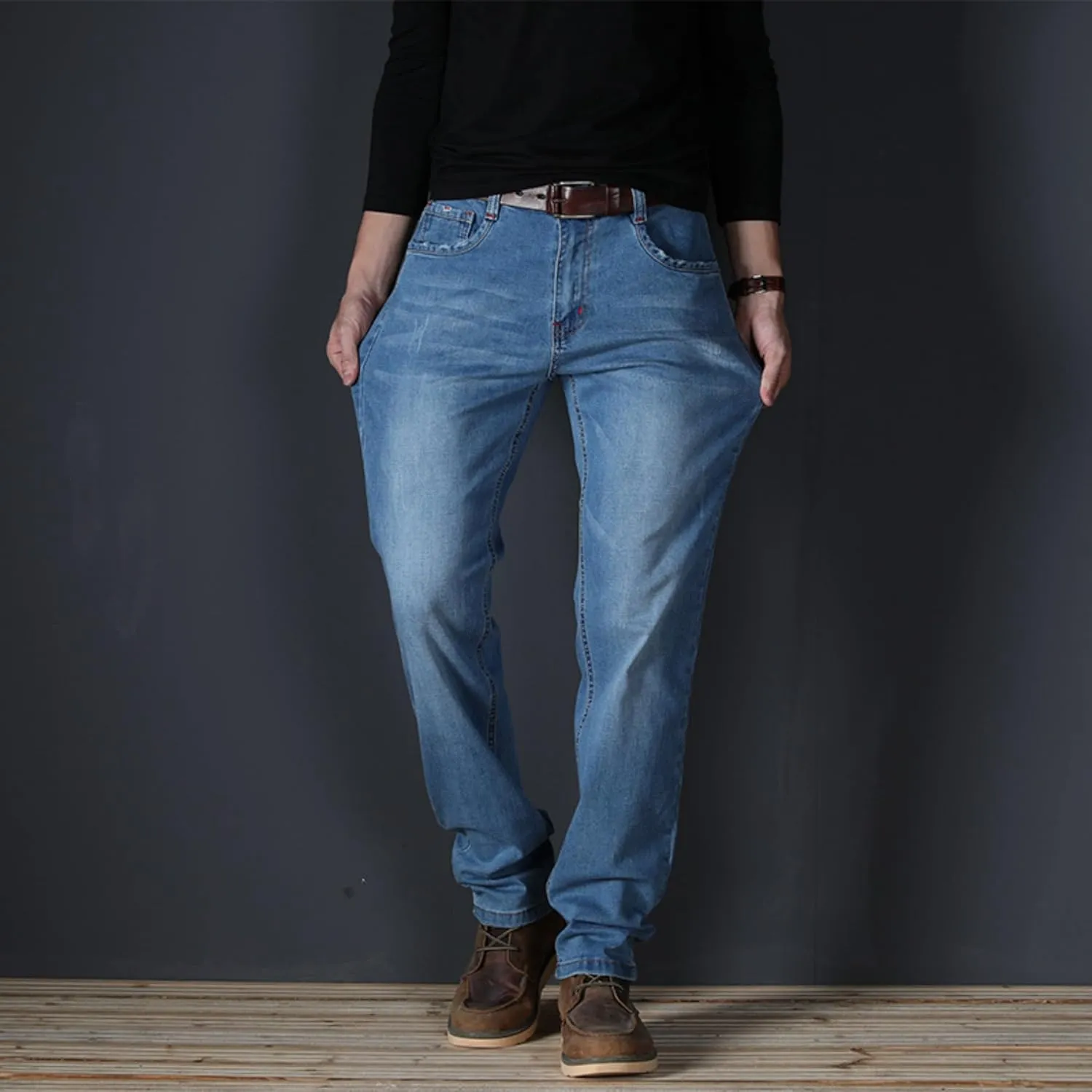Men's Classic Relaxed Fit Jean Lightweight Straight Leg Washed Denim Jeans Retro Distressed Loose Fit Jean Pants