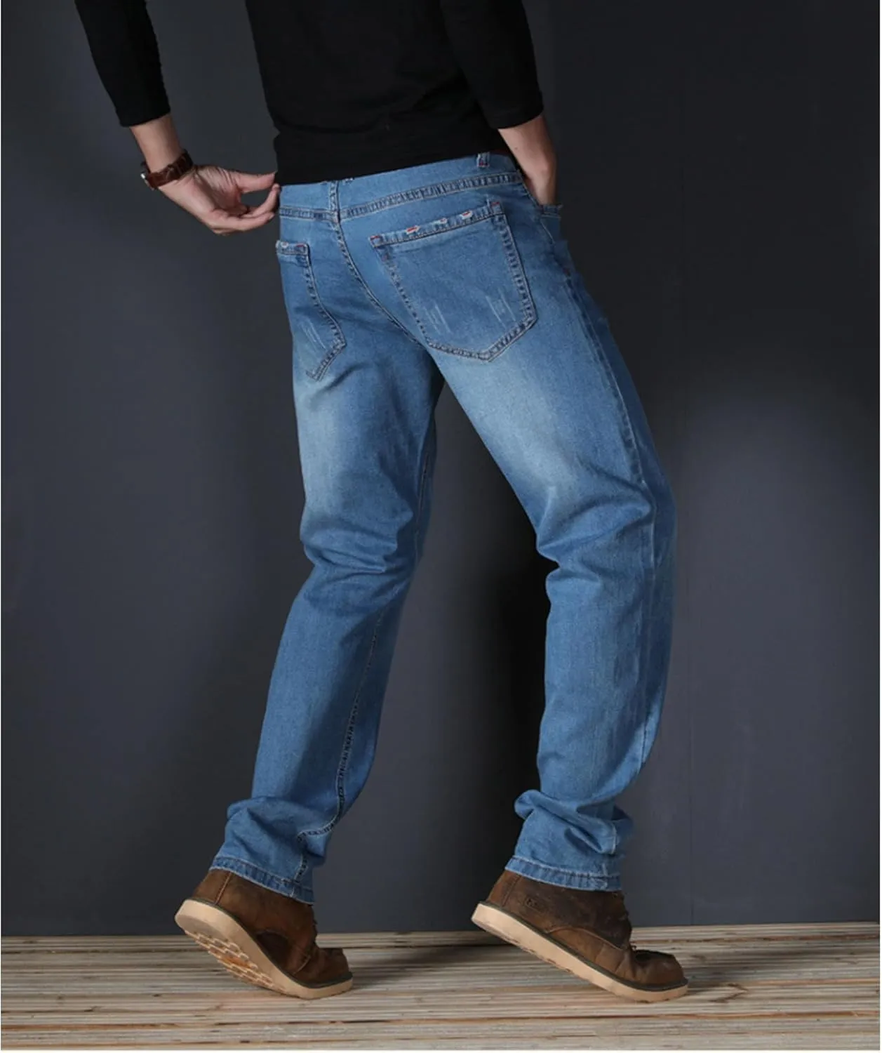 Men's Classic Relaxed Fit Jean Lightweight Straight Leg Washed Denim Jeans Retro Distressed Loose Fit Jean Pants