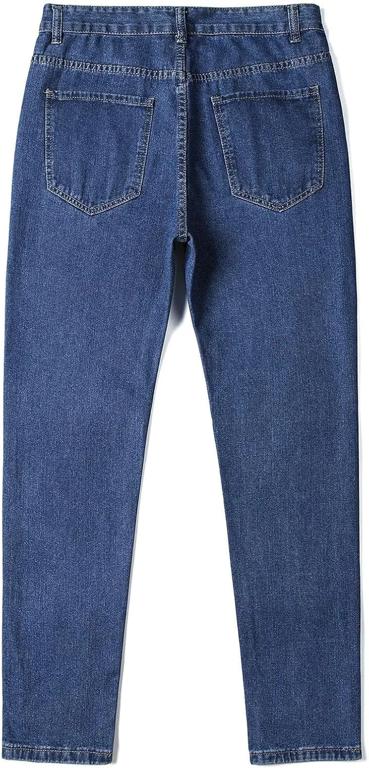 Men's High Waist Loose Jeans Stretch Baggy Straight Leg Denim Utility Work Pants Relaxed Fit Slacks Wide Leg Trousers