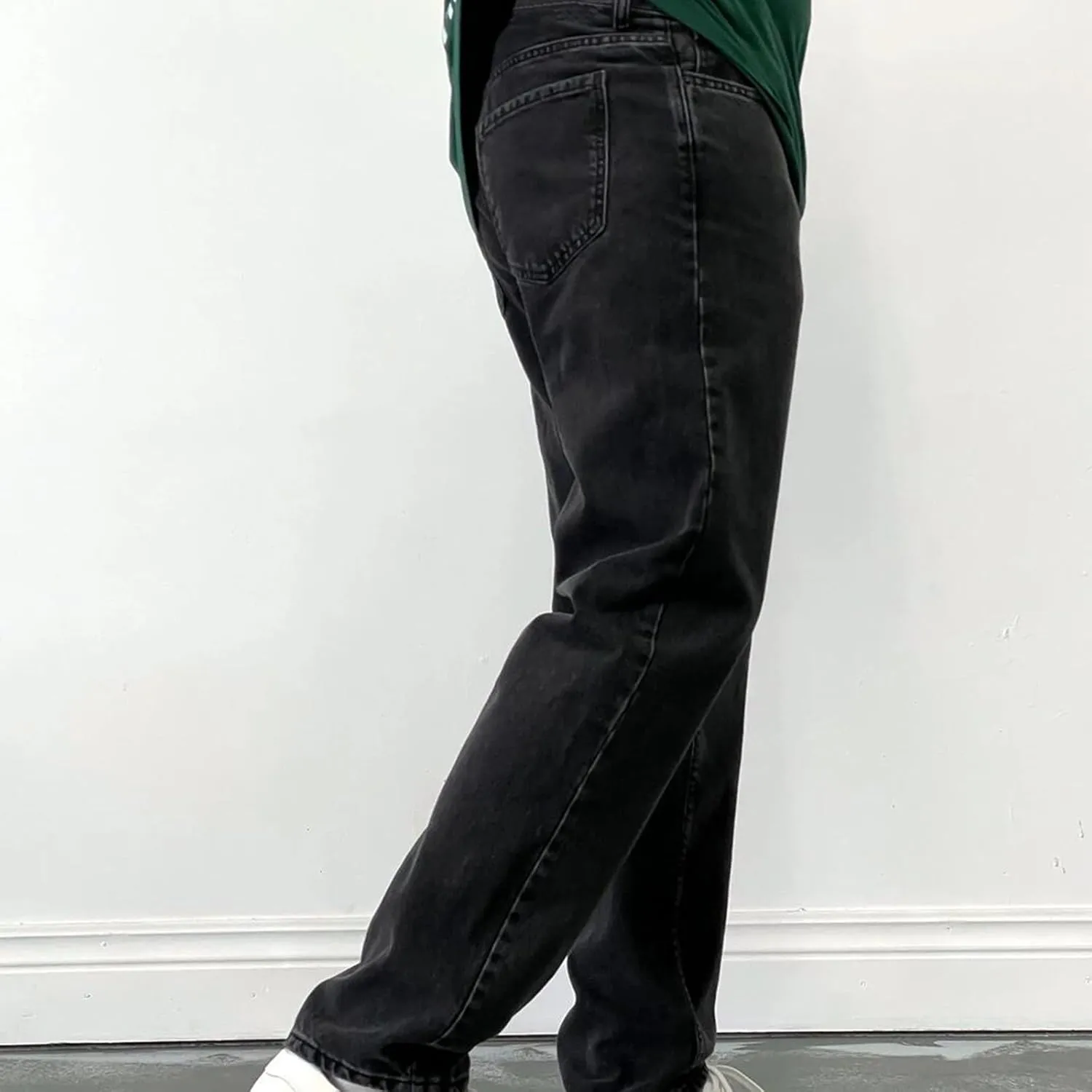 Men's High Waist Loose Jeans Stretch Baggy Straight Leg Denim Utility Work Pants Relaxed Fit Slacks Wide Leg Trousers
