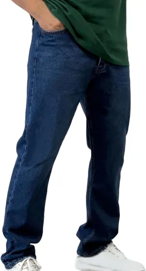 Men's High Waist Loose Jeans Stretch Baggy Straight Leg Denim Utility Work Pants Relaxed Fit Slacks Wide Leg Trousers