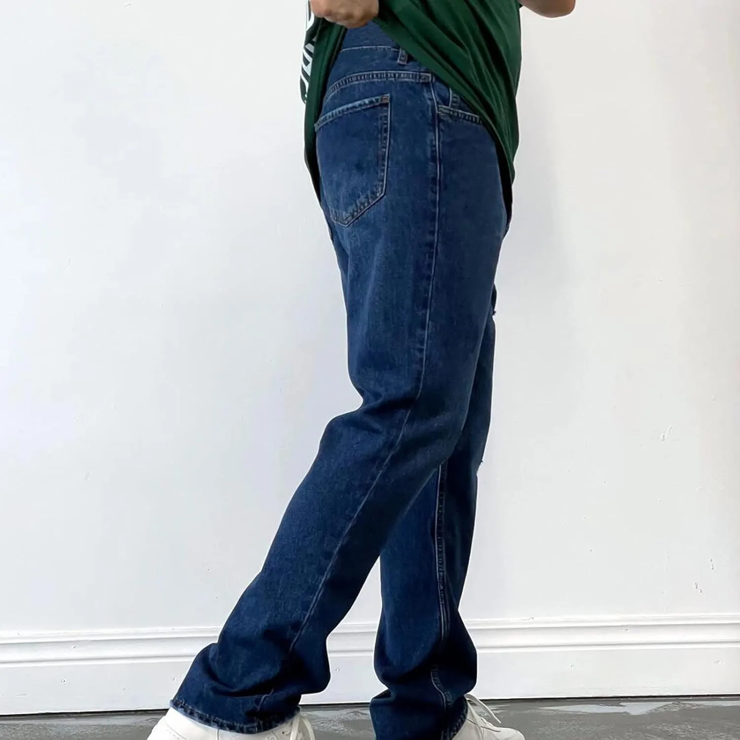 Men's High Waist Loose Jeans Stretch Baggy Straight Leg Denim Utility Work Pants Relaxed Fit Slacks Wide Leg Trousers