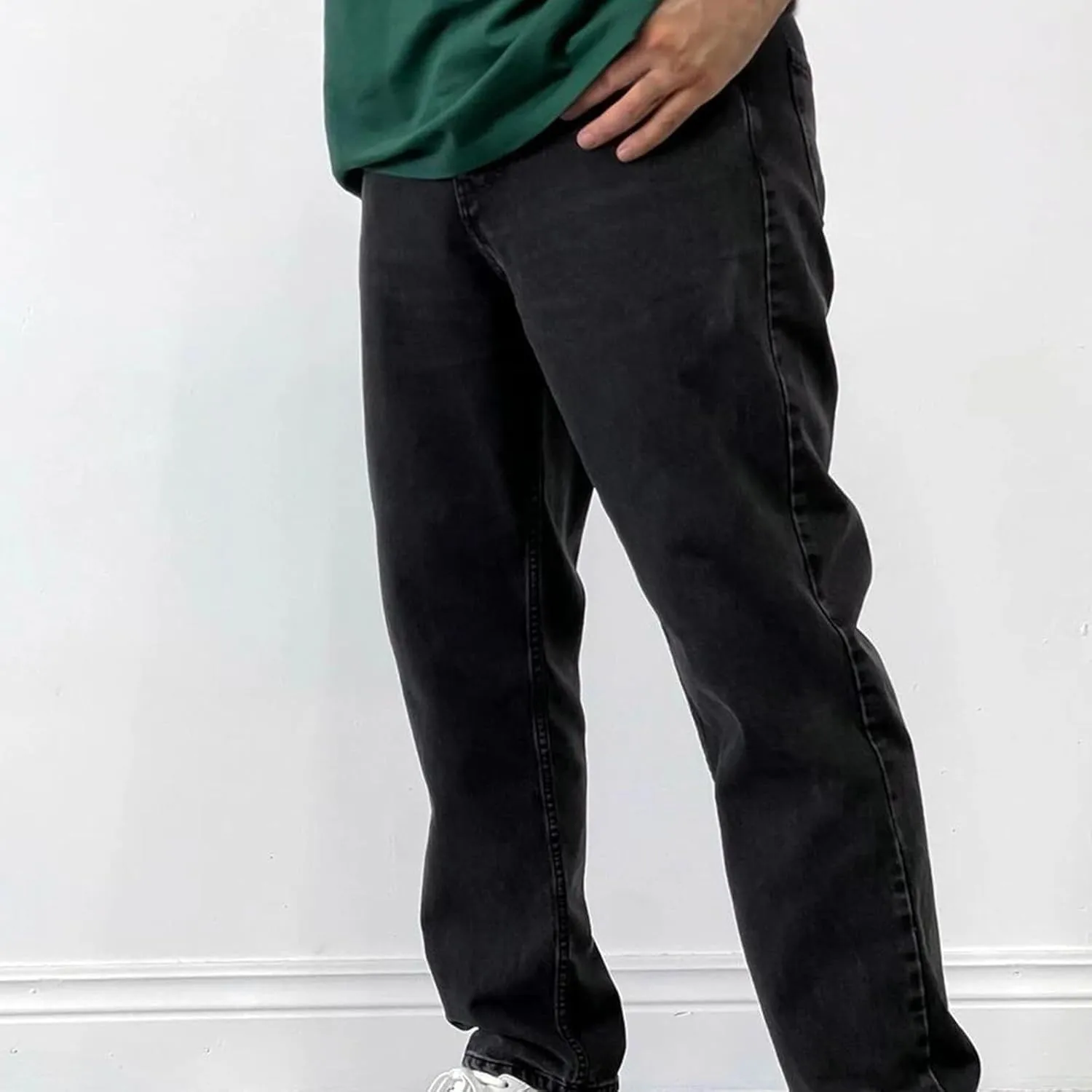 Men's High Waist Loose Jeans Stretch Baggy Straight Leg Denim Utility Work Pants Relaxed Fit Slacks Wide Leg Trousers