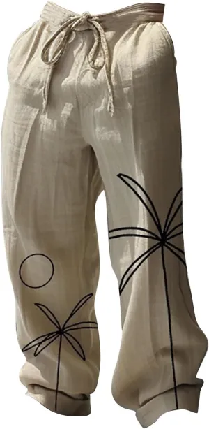 Mens Hippie Harem Pants Baggy Linen Boho Yoga Pants Casual Drop Crotch Trousers Elastic Waist Lightweight Trouser