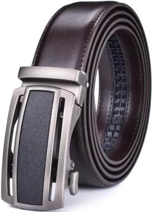 Men's Leather Ratchet Belt Dress with Slide Click Automatic Buckle Plus Size 65cm To 160cm Luxury,BK13,95cm (Waist 80cm)