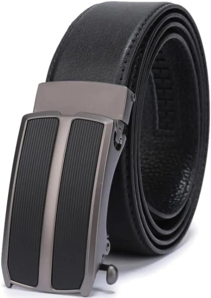 Men's Leather Ratchet Belt Dress with Slide Click Automatic Buckle Plus Size 65cm To 160cm Luxury,nei,wai,BK,135cm (Waist 120cm)
