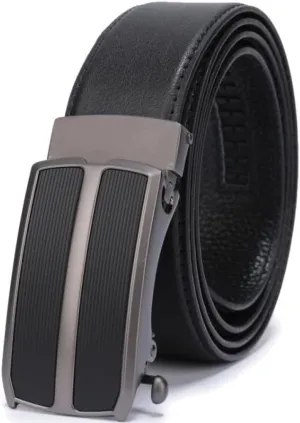 Men's Leather Ratchet Belt Dress with Slide Click Automatic Buckle Plus Size 65cm To 160cm Luxury,nei,wai,BK,135cm (Waist 120cm)