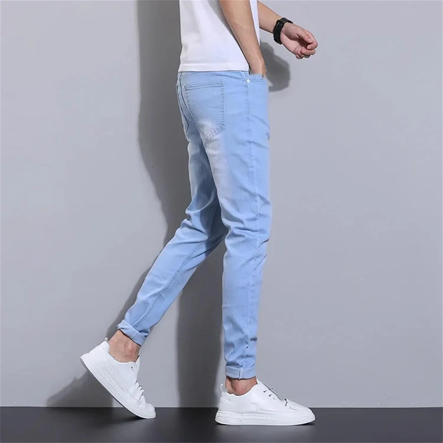 Men's Loose Fit Straight Leg Denim Jeans Baggy Wide Leg Plain Pants Jeans with Pockets