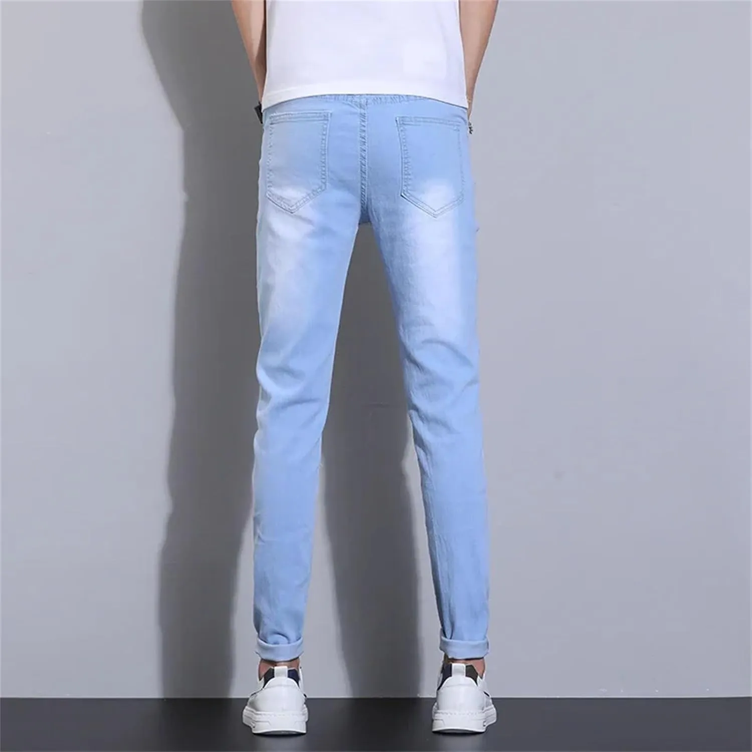 Men's Loose Fit Straight Leg Denim Jeans Baggy Wide Leg Plain Pants Jeans with Pockets