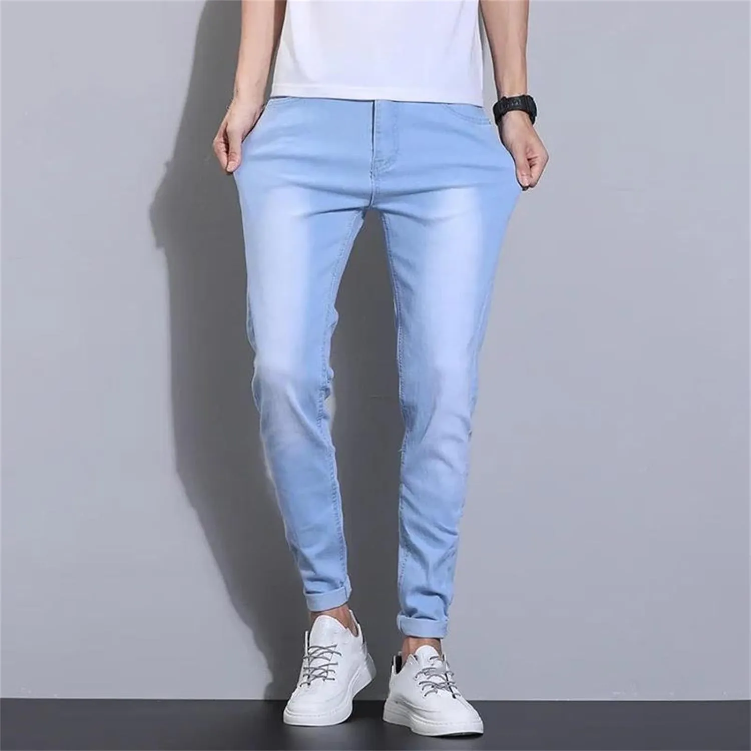 Men's Loose Fit Straight Leg Denim Jeans Baggy Wide Leg Plain Pants Jeans with Pockets