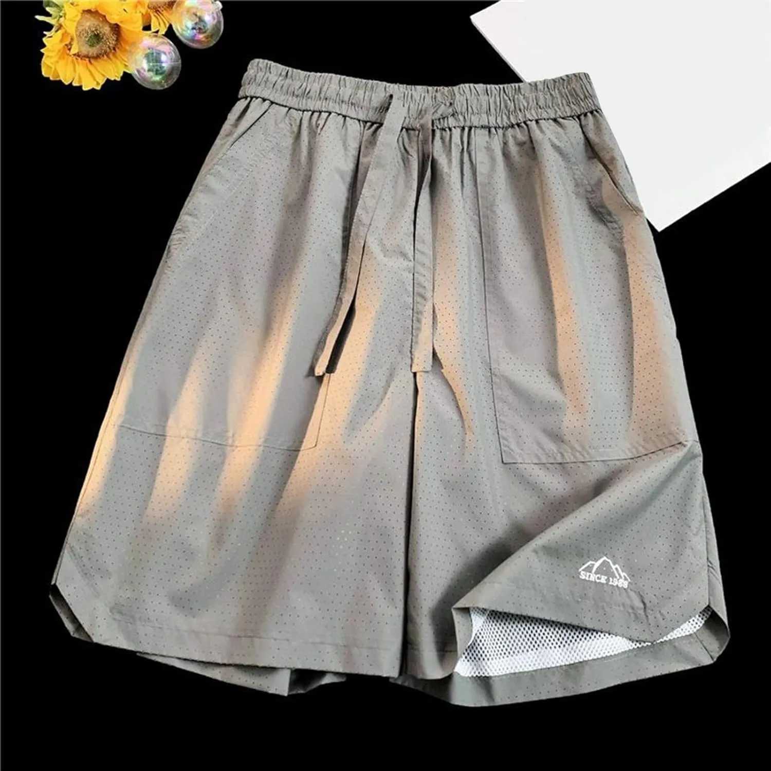 Men's Quick-Dry Athletic Shorts with Pockets Elastic Waist Drawstring Gym Shorts Stretch Activewear Running Shorts