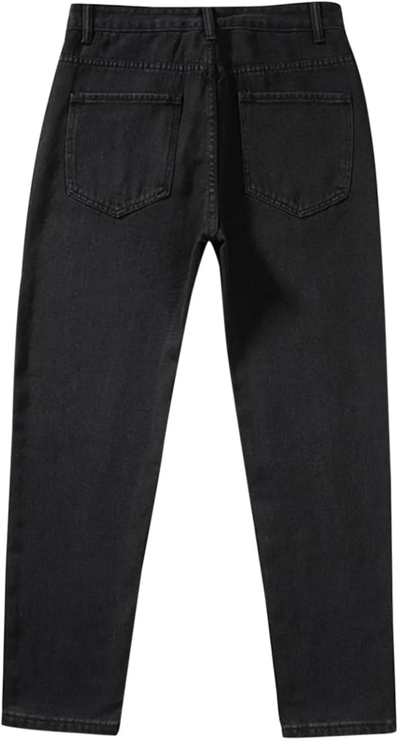 Men's Relaxed Fit Flex Jeans Solid Classic Regular Straight Leg Jean Casual Loose Fit Trousers with Pockets for Daily