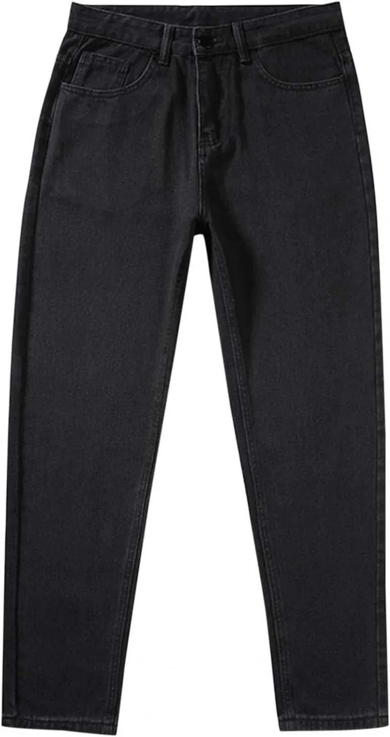 Men's Relaxed Fit Flex Jeans Solid Classic Regular Straight Leg Jean Casual Loose Fit Trousers with Pockets for Daily