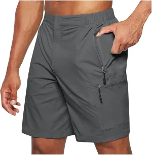 Mens Running Shorts Quick Dry Athletic Gym Shorts Stretch Wasit Zipper Pockets Outdoor Hiking Fishing Jogging Shorts